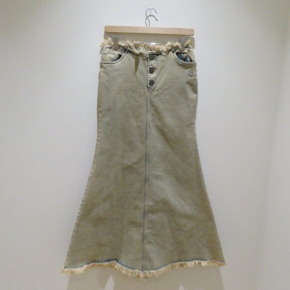 BASIC PLEASURE MODE Dolly Washed Frayed Denim Maxi Skirt Punk Goth Rock Alt NWT - Picture 3 of 16